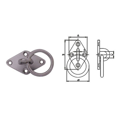 Eye plate diamond with ring AISI304 5mm