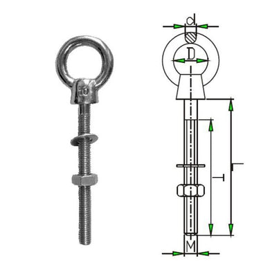 Eye Bolt inc Nut & Washer - Stainless Steel AISI316